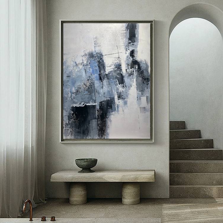 Grey Abstract Painting Blue Abstract Canvas Artwork 8466D wall art